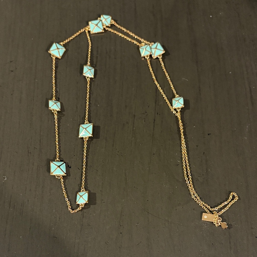 Kate Spade Gold Chain Necklace with Light Turquoise Square Accents